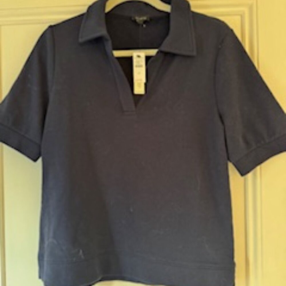 Talbots Blue Terry Johnny Collar Pullover with tags